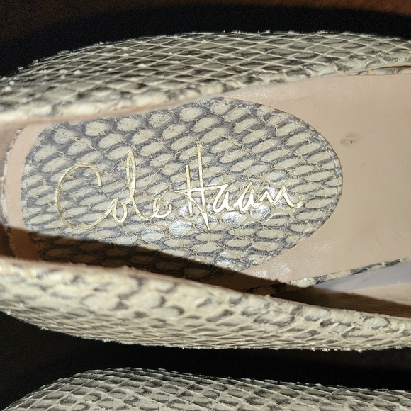 Nike Air Cole Haan Cream Faux Reptile Skin Wooden Bottom Heels Size 9.5B - Picture 2 of 8